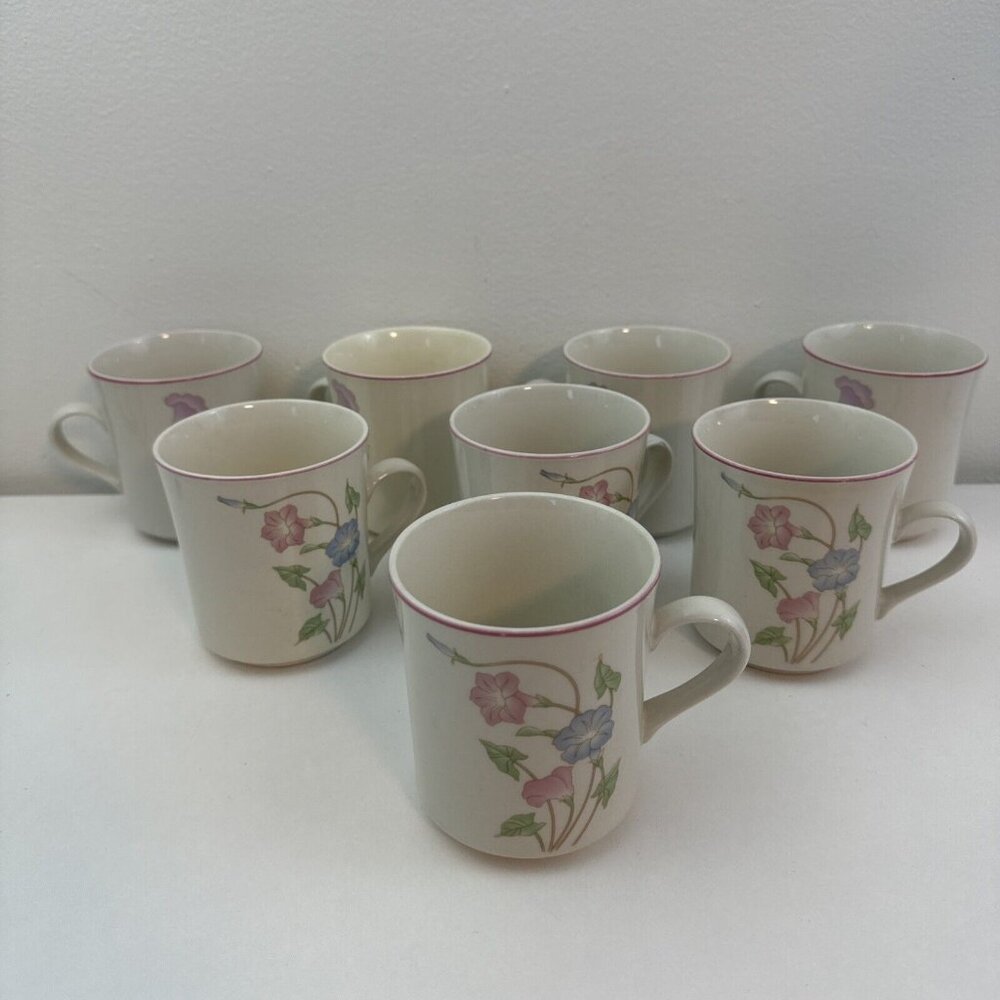 8 Vintage Sango Primavera Morning Glories Coffee Cup Mug Stoneware 8495 Pink